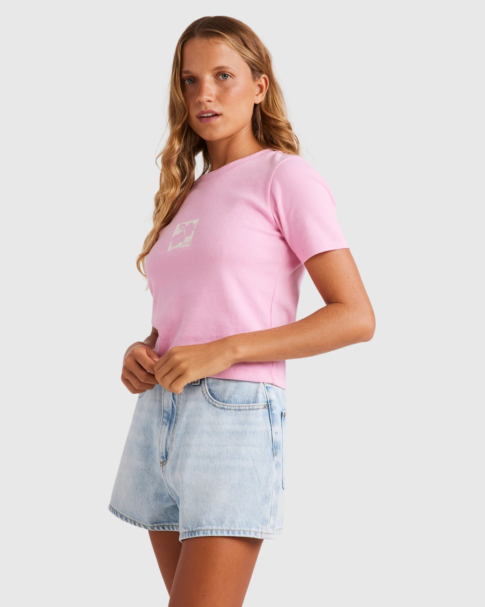 Womens Baby Tee Short Sleeve Rib Knit Top - Image 2