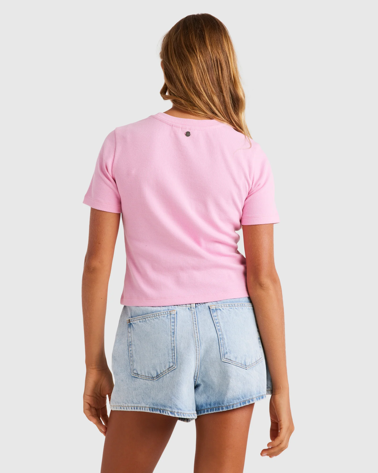 Womens Baby Tee Short Sleeve Rib Knit Top - Image 3