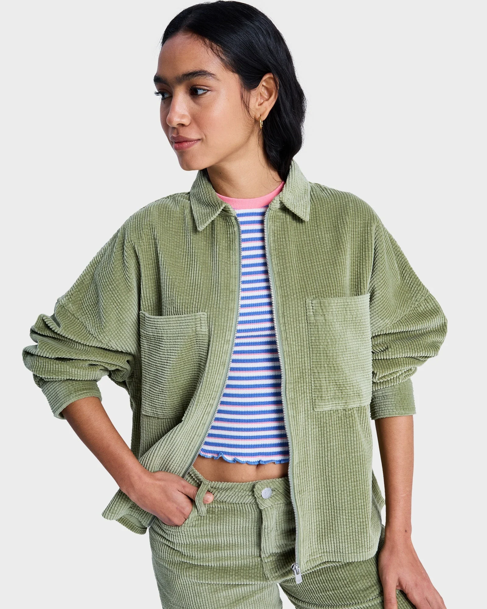 Womens Chilled Out Washed Cord Long Sleeve Shirt - Image 3