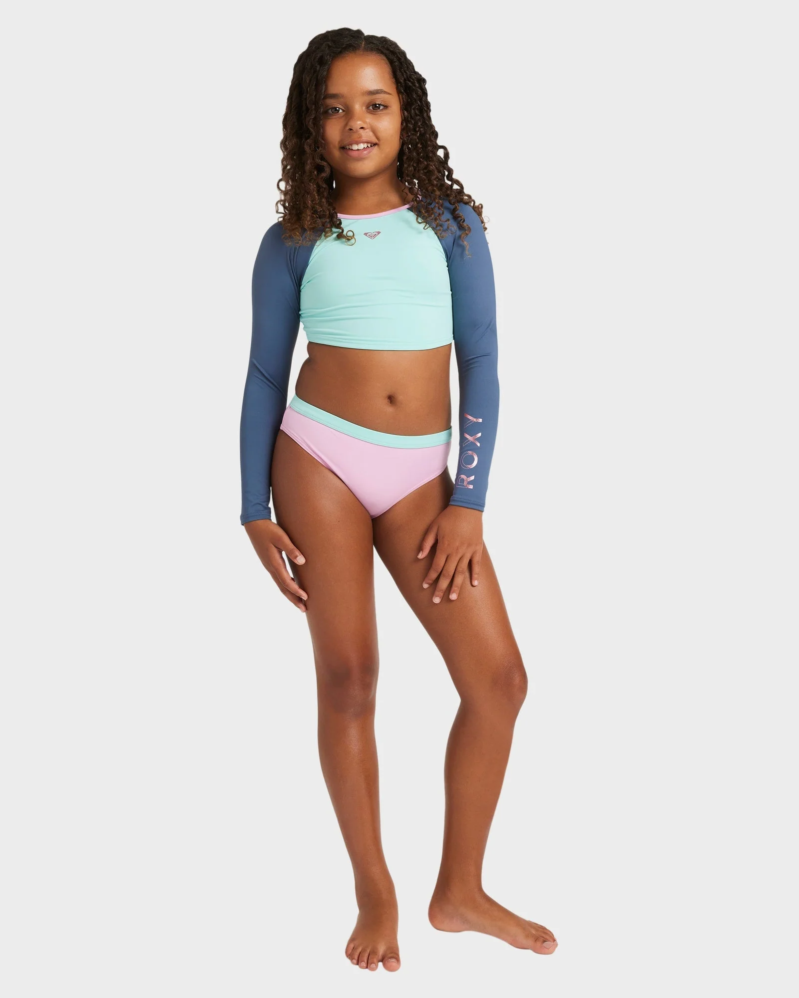 Girls 8-16 Colorblock Two Piece Rash Vest - Image 5