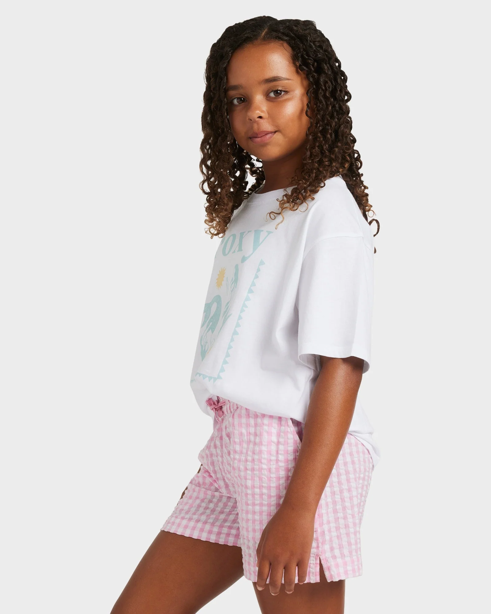 Girls 8-16 Daisy Check Lekeito Elastic Waist Shorts - Image 3
