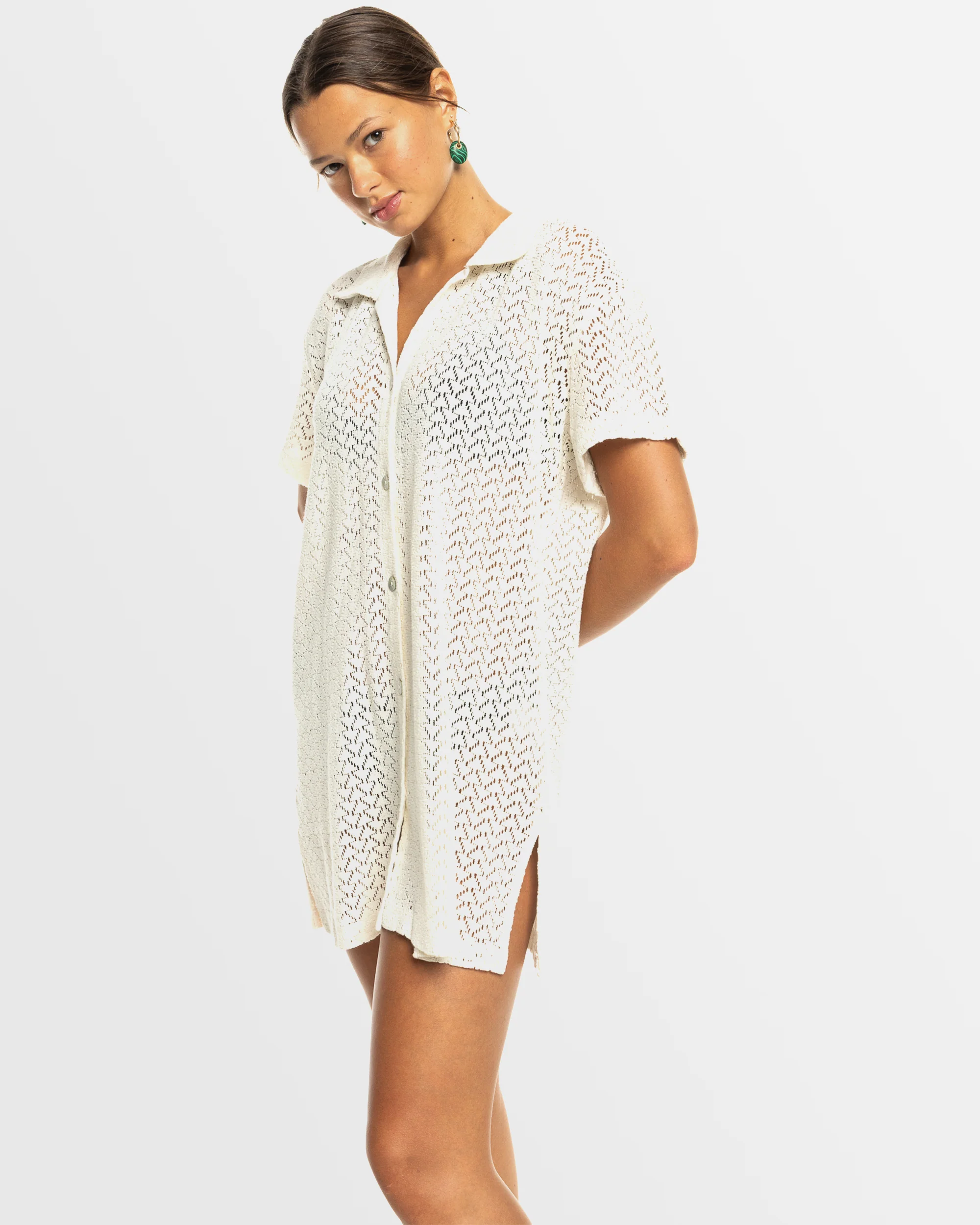 Womens Dalia Beach Crochet Shirt Dress - Image 3
