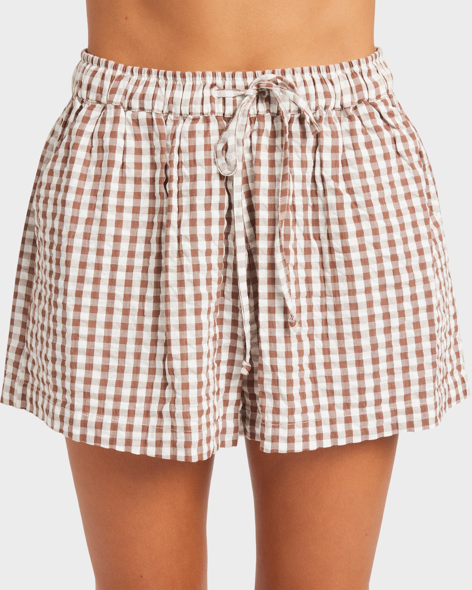 Womens Delilah Check Elastic Waist Shorts - Image 4