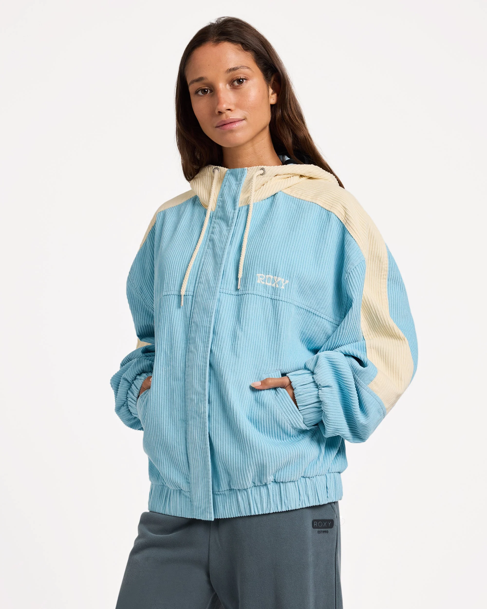 Womens Duo Cord Zip Up Hoodie Jacket - Image 4