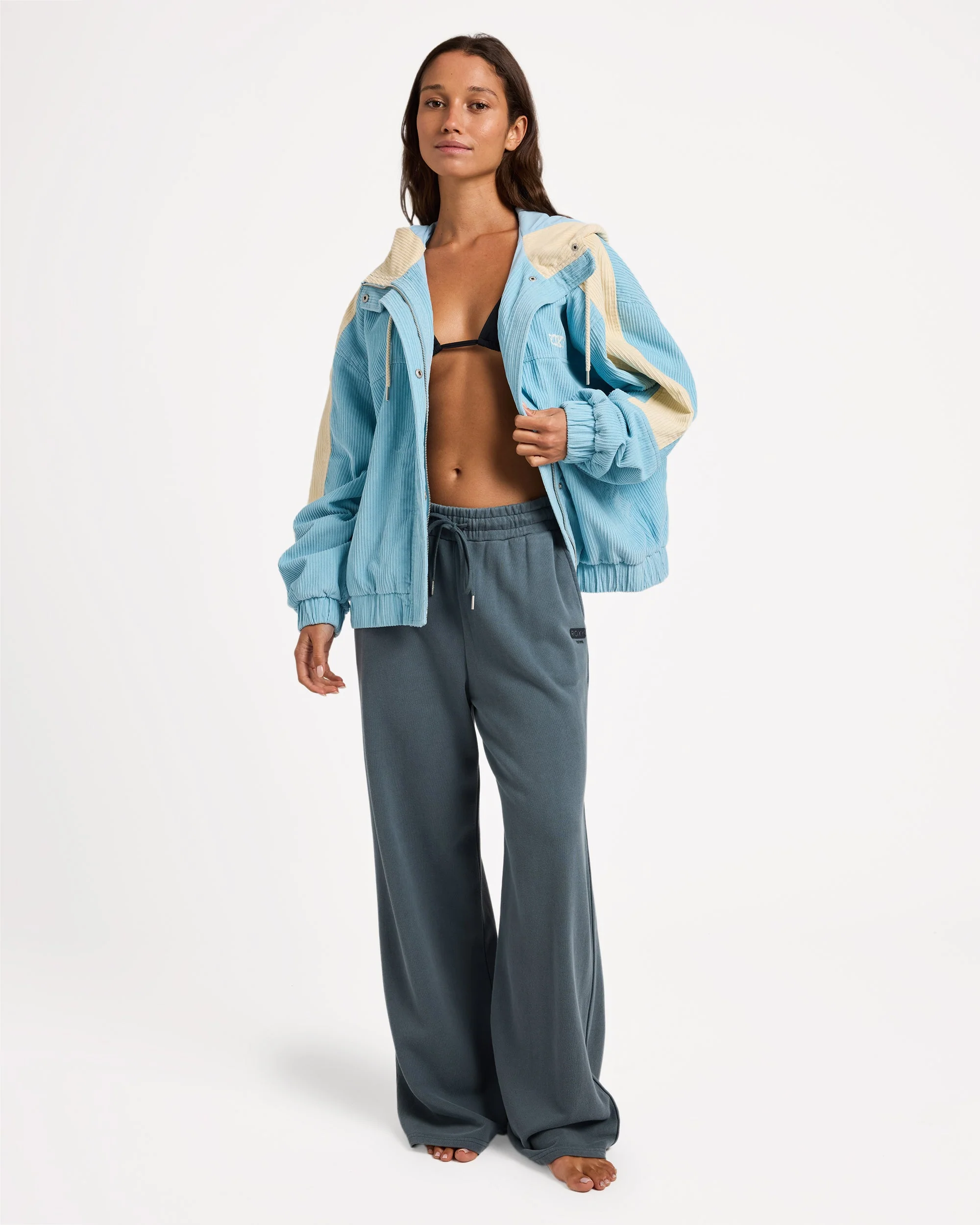 Womens Duo Cord Zip Up Hoodie Jacket - Image 5