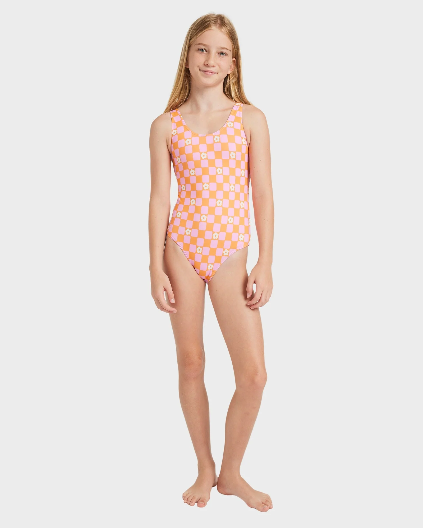 Girls 8-16 Flower Check One Piece - Image 5