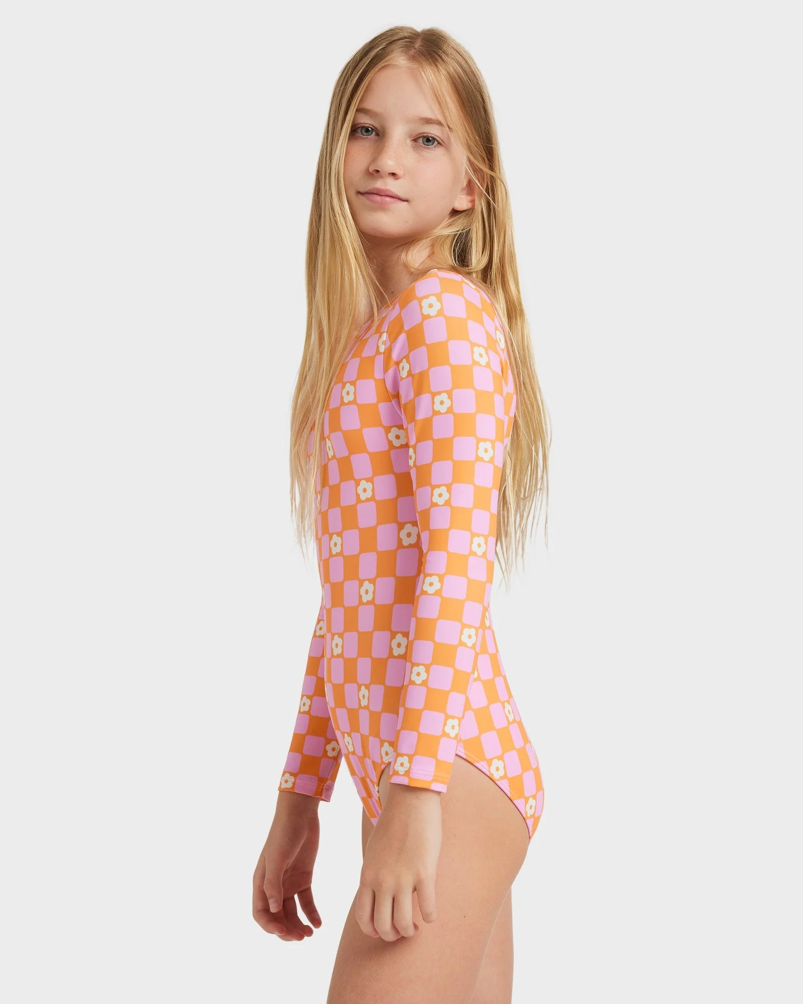 Girls 8-16 Flowe Check One Piece Rash Vest - Image 2