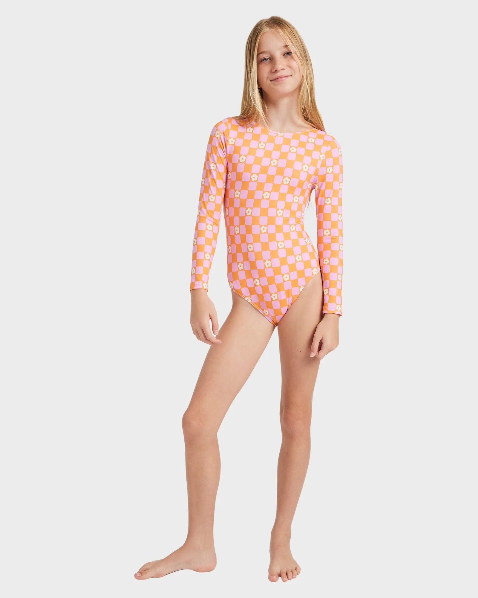 Girls 8-16 Flowe Check One Piece Rash Vest - Image 5