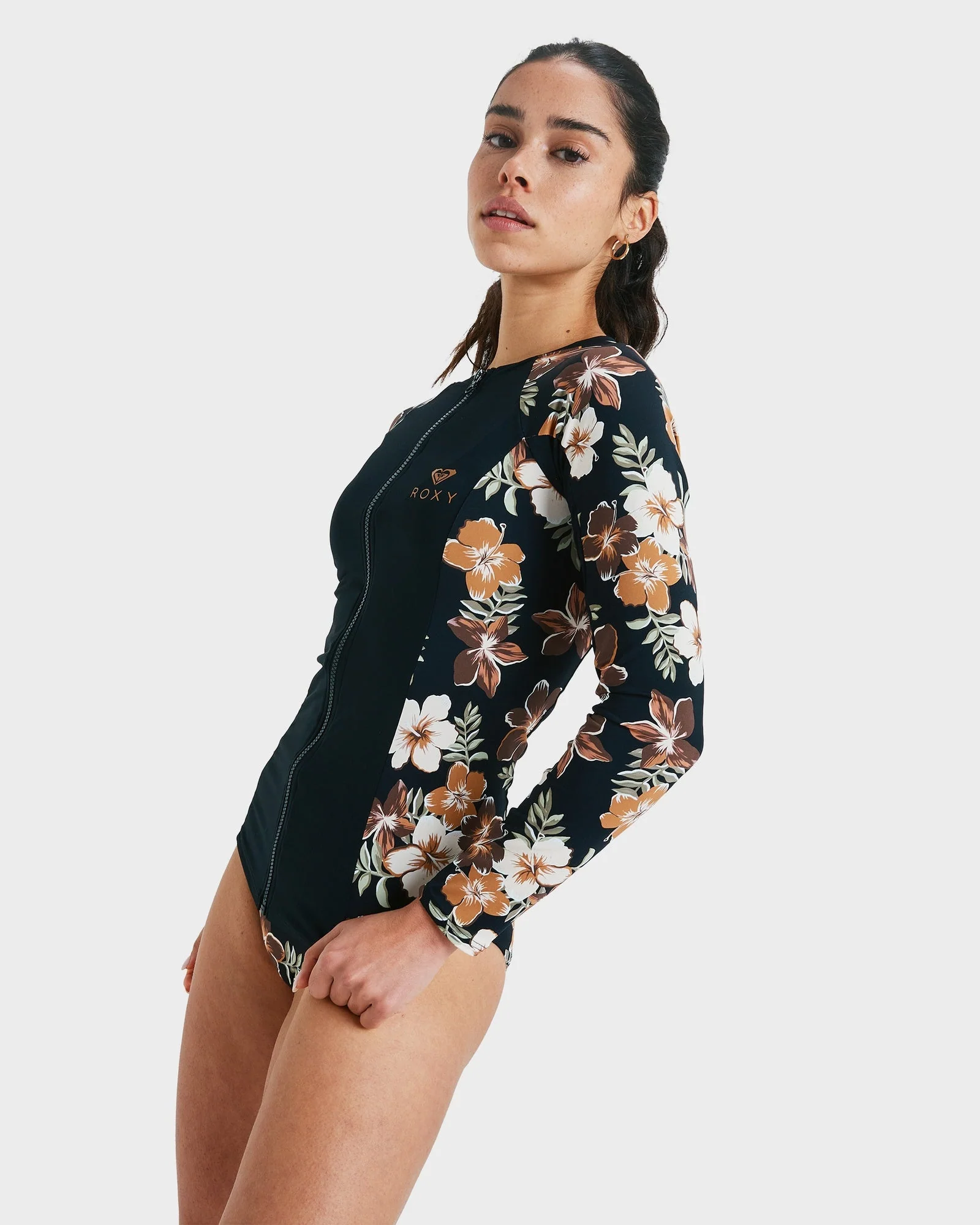 Womens Full Zipped Mix Long Sleeve Rash Vest - Image 4