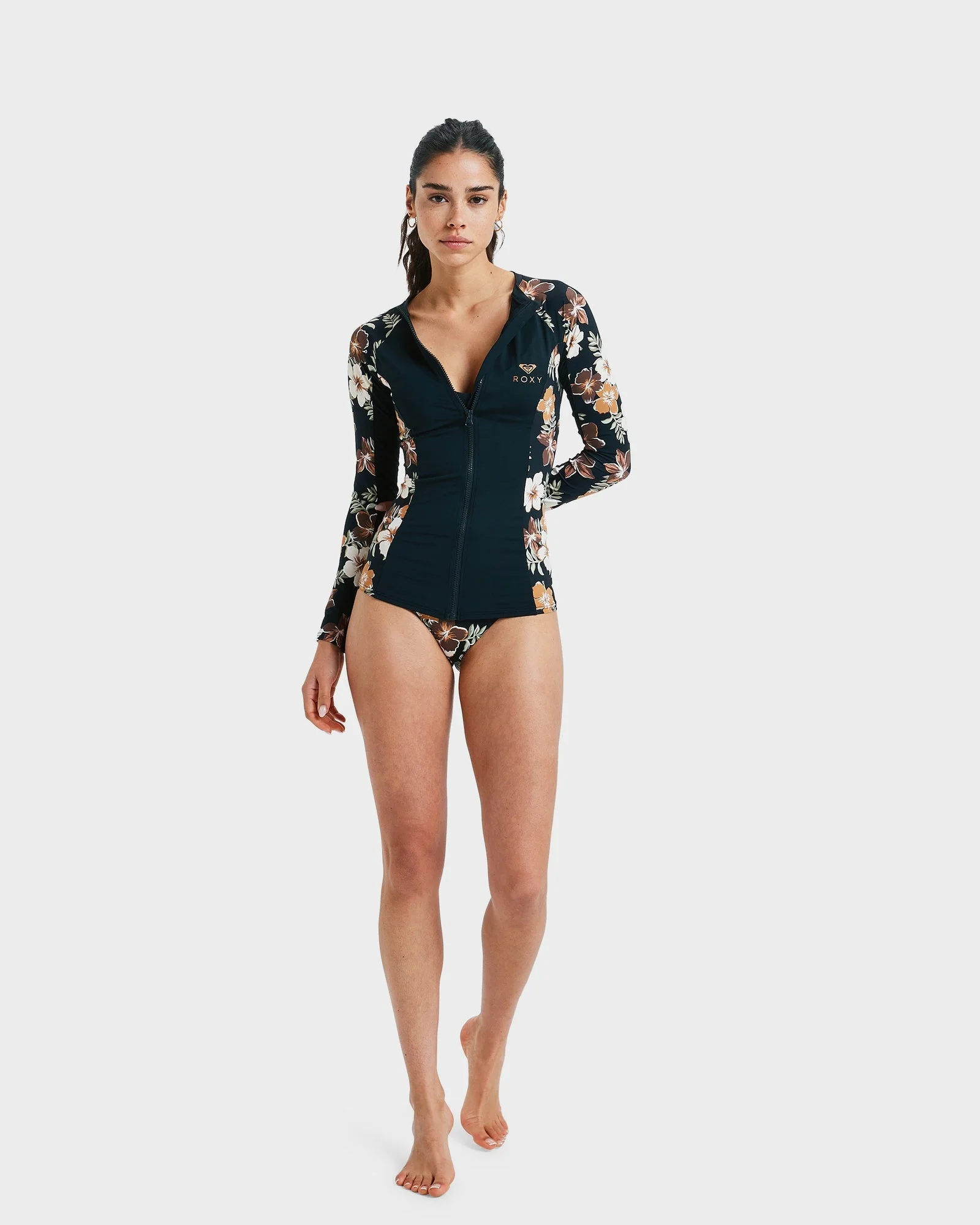Womens Full Zipped Mix Long Sleeve Rash Vest - Image 6
