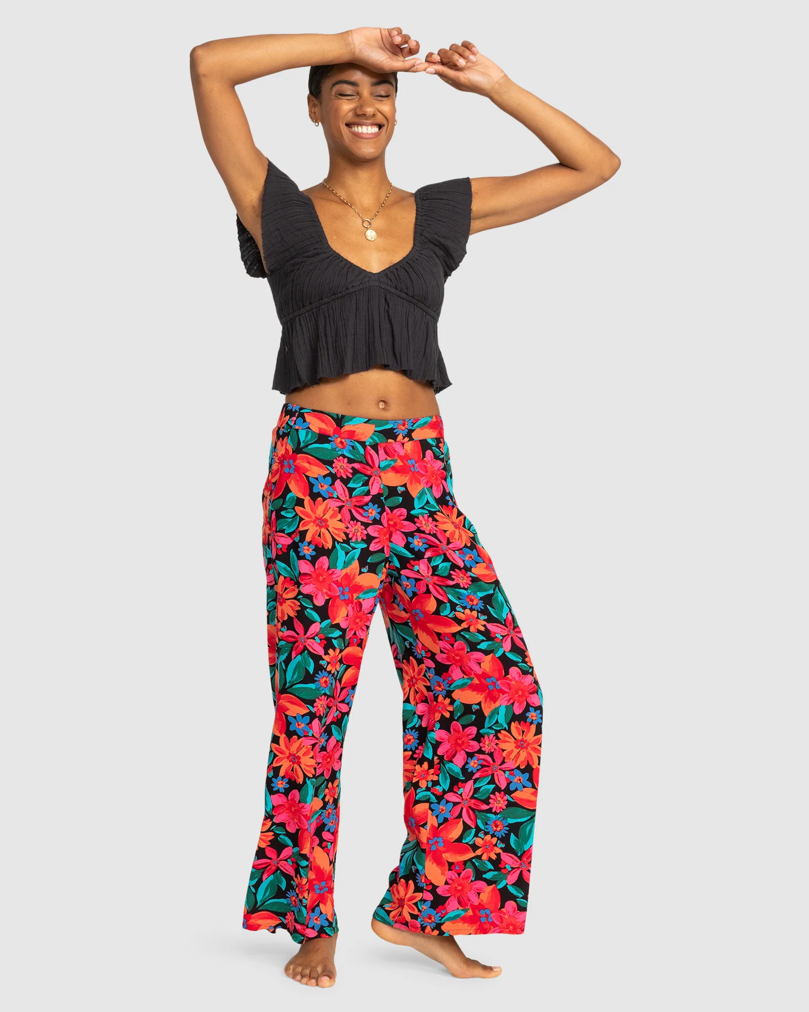 Womens Midnight Avenue Wide Leg Printed Trousers - Image 5