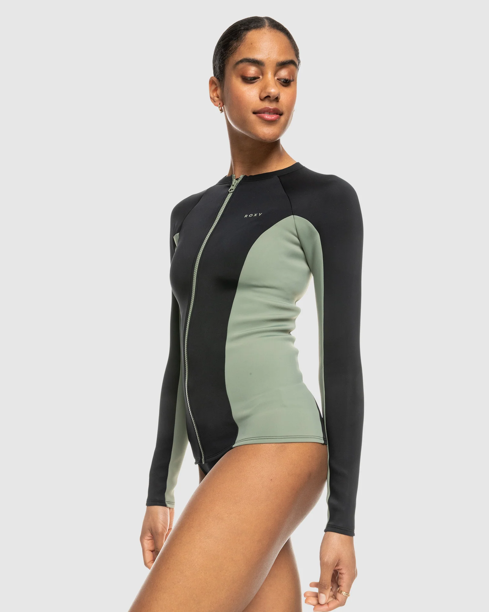 Womens Roxy Pro Wave Long Sleeve Zipped Rash Vest - Image 2