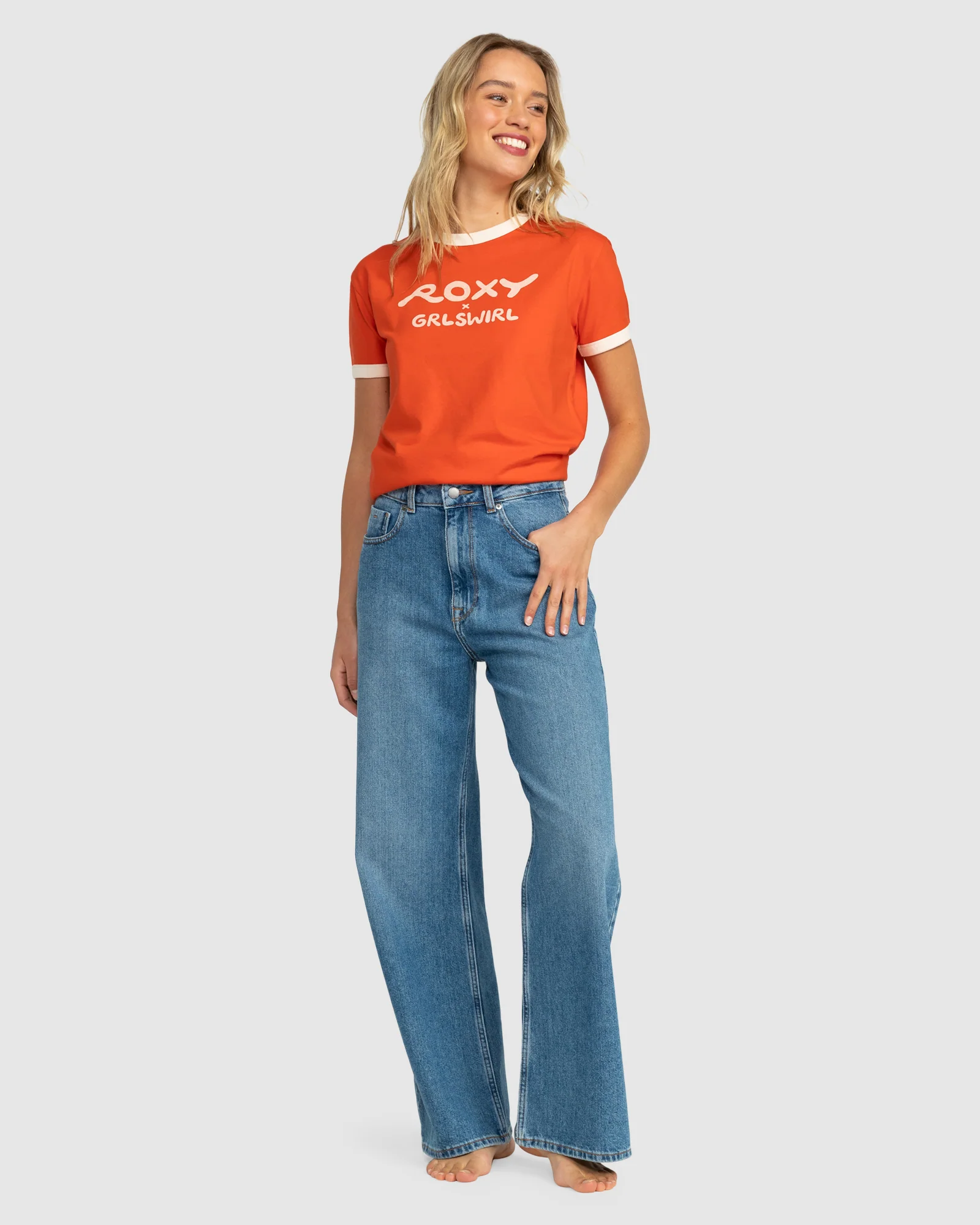 Womens Roxy X Grl Swirl Ringer Tee T-Shirt - Image 5