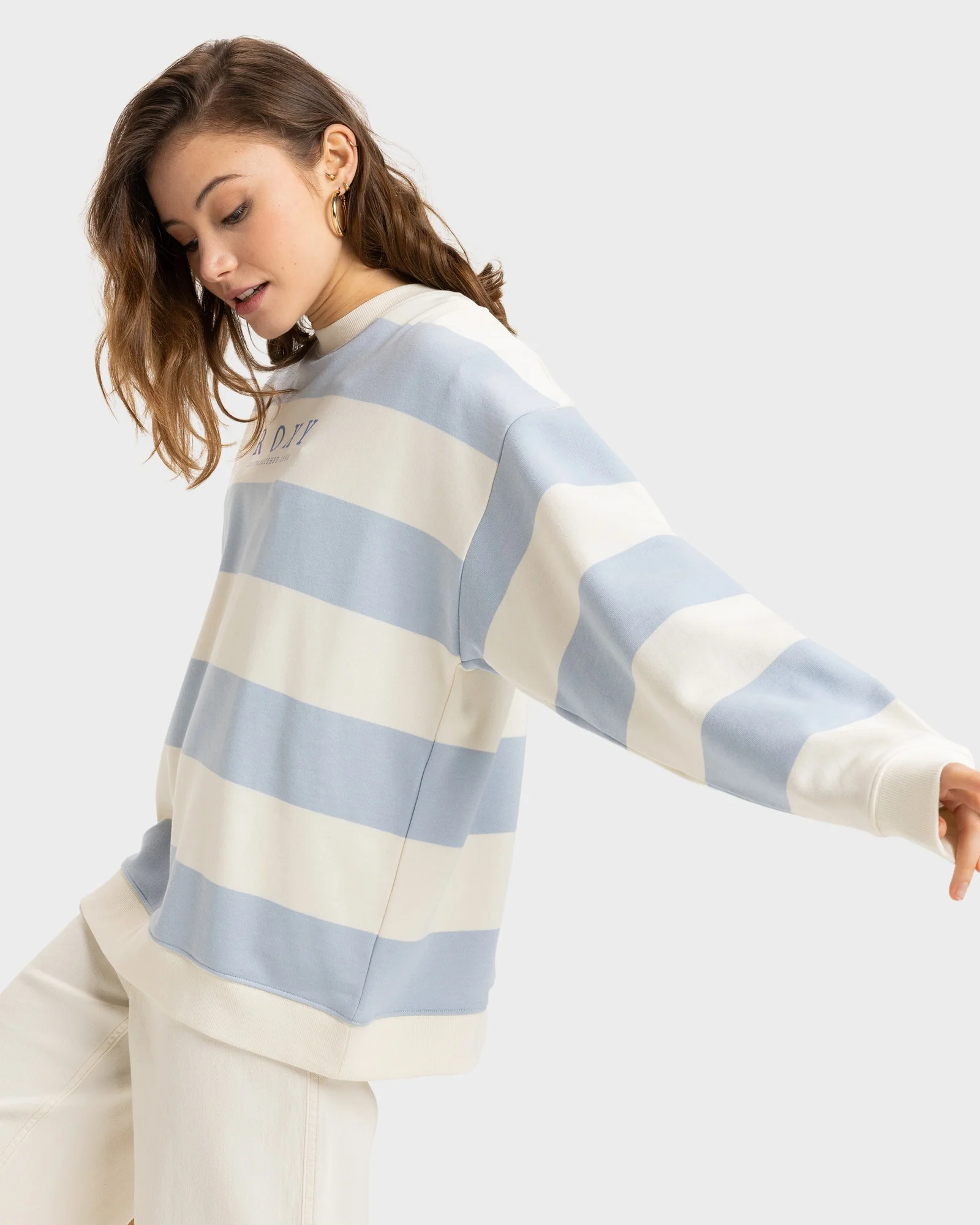 Womens Strictly Stripes Oversizedd Crew Neck - Image 2