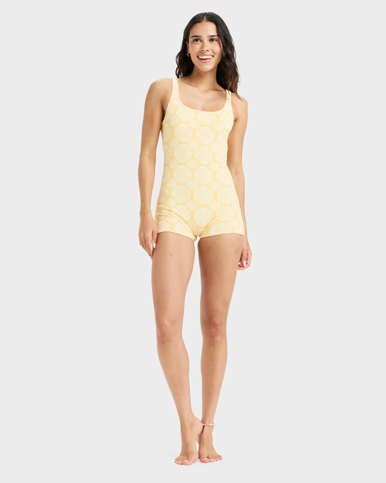Womens Tropical Tile Boyleg One Piece Swimsuit - Image 5