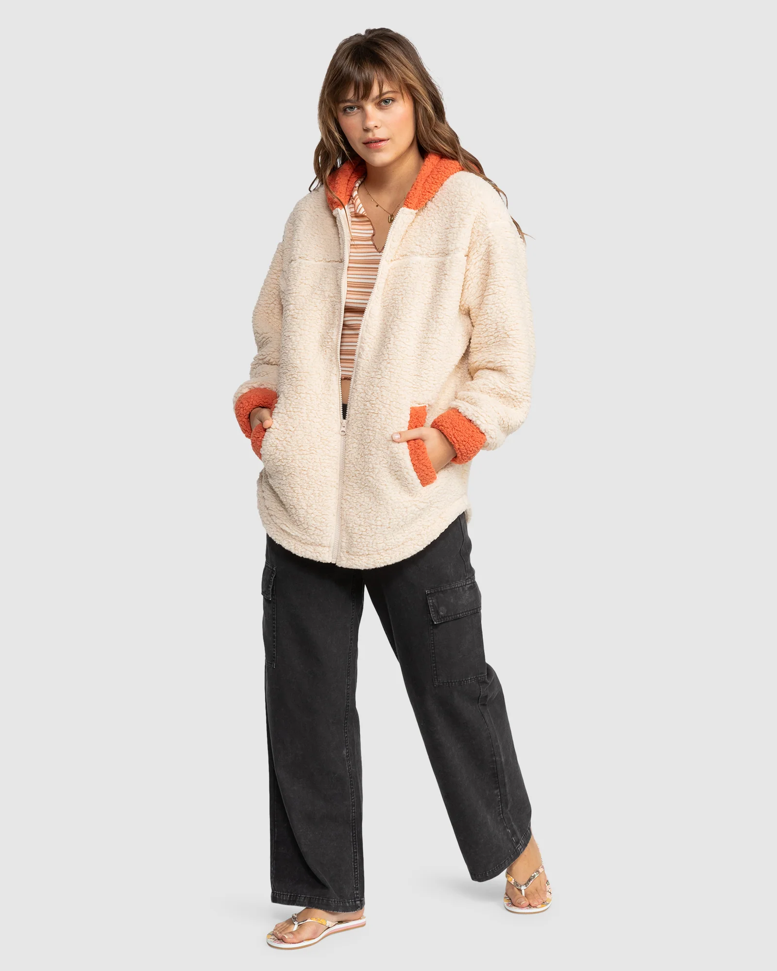 Womens Weekend Plans Blocked Sherpa Zip Up Jacket - Image 5