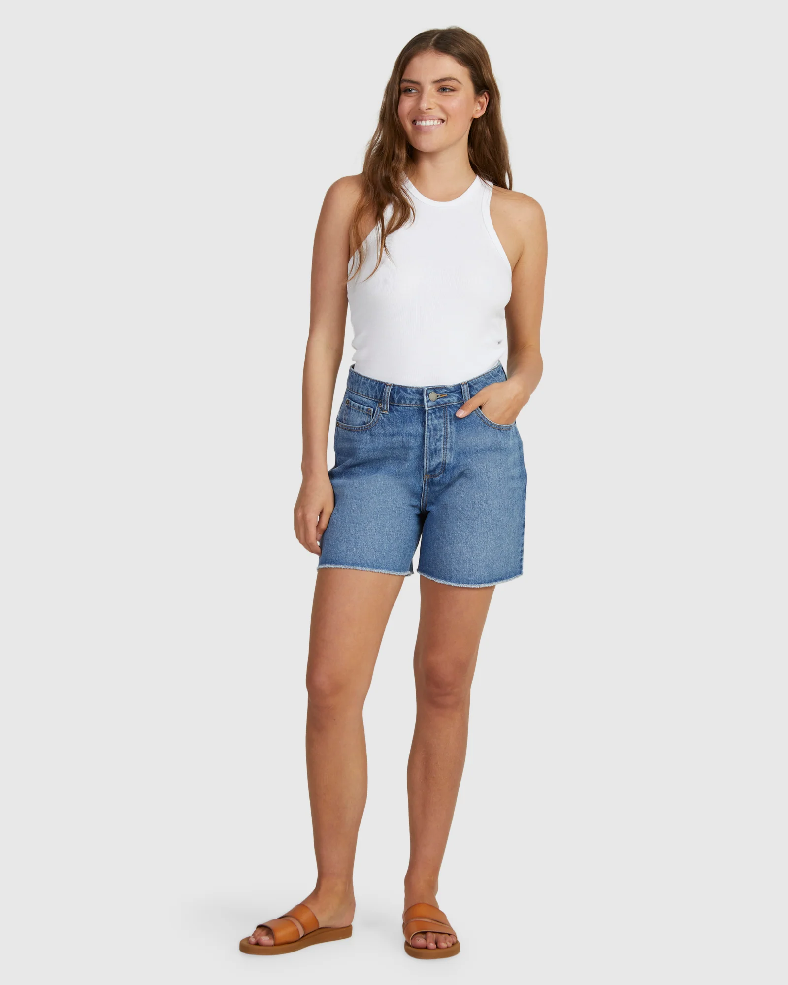 Womens Wren Mid Indigo Denim Shorts - Image 5